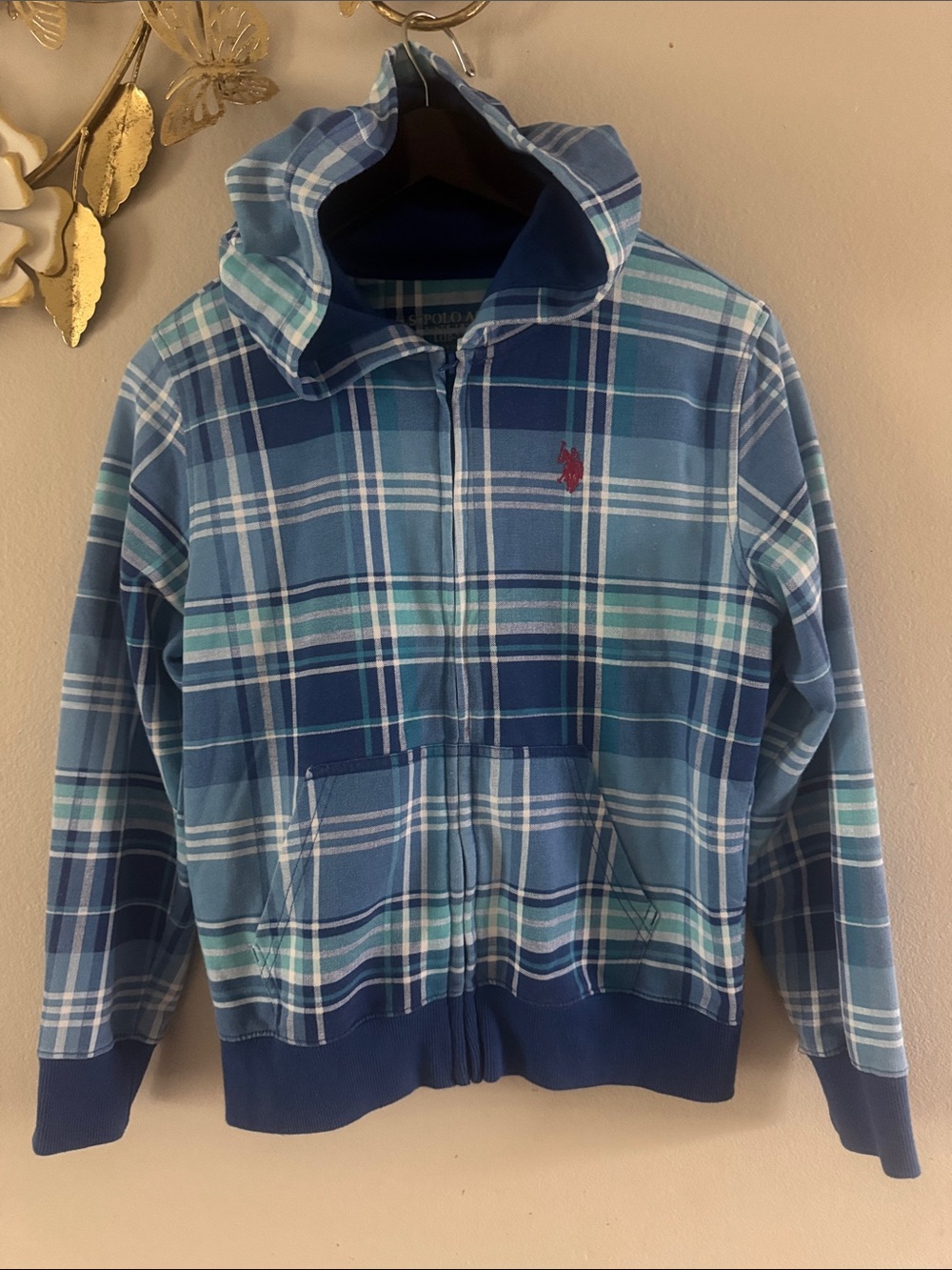 Polo by Ralph Lauren Blue Plaid Hooded Zip Jacket
